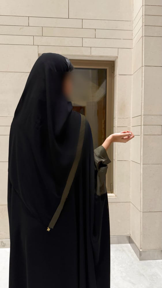 Black abaya with Olive Green circles cuffs