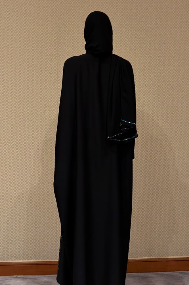 Half Bisht – Black with Multicolor Side Embroidery