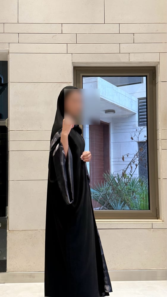 Black Crepe Bisht Lined in Black and Gray Silk