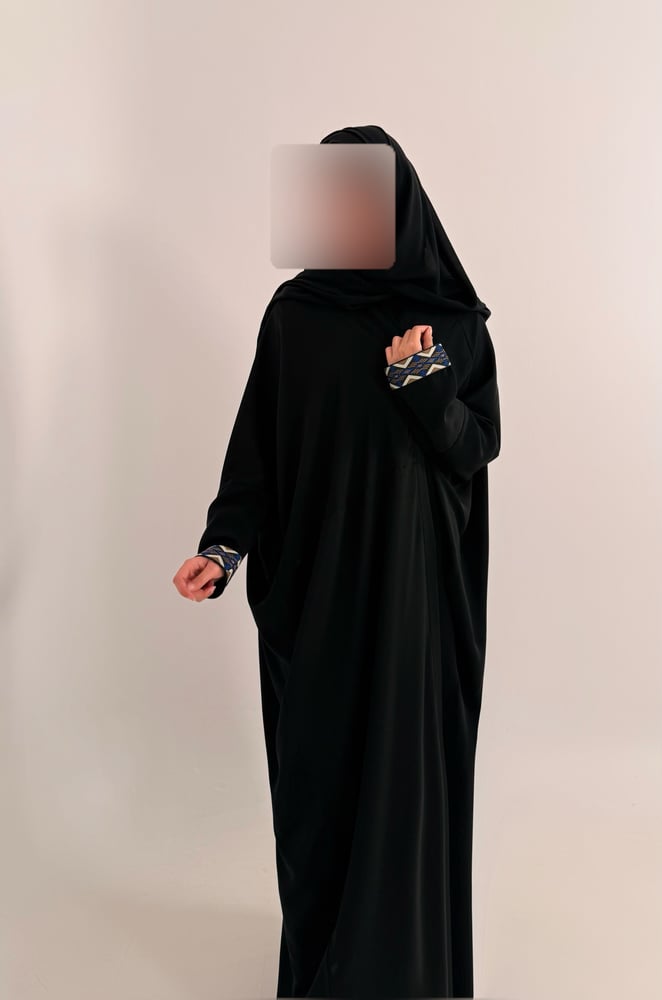 Half Bisht – Black Abaya with Multicolor Geometric Sleeve Detail