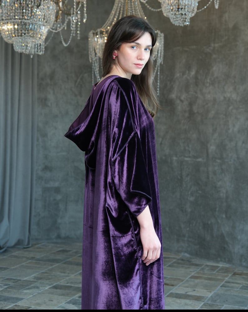 Hooded Dress – French Silk Velvet –Mauve