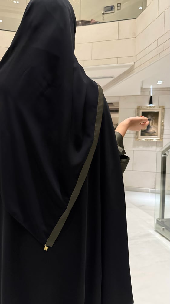 Black abaya with Olive Green circles cuffs