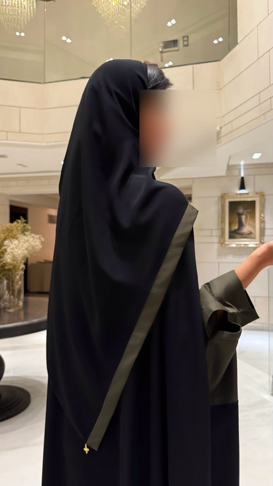 Black abaya with Olive Green circles cuffs