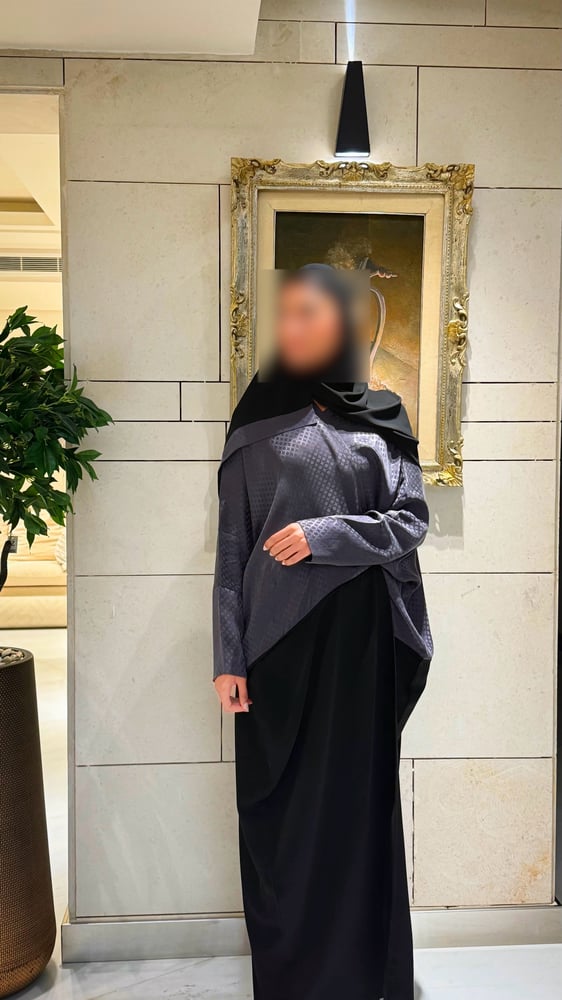 Purple Japanese printed silk with Black half bisht