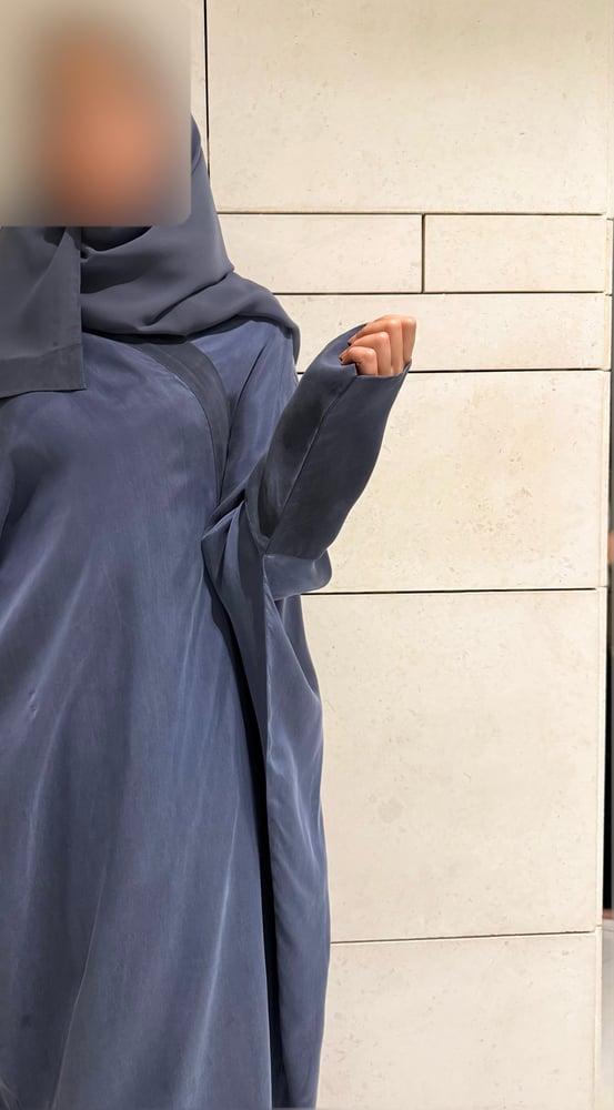 Half Bisht – Washed Blue-Grey Silk with Soft Mauve Undertone