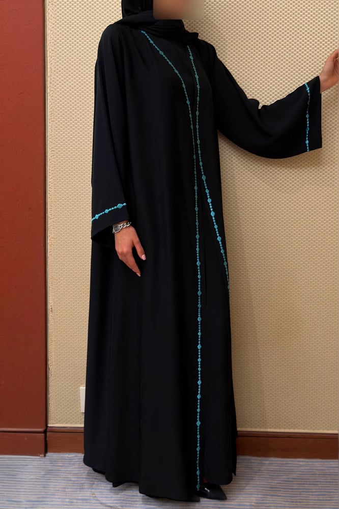 A-Line — Black with Turquoise Embroidery Detail