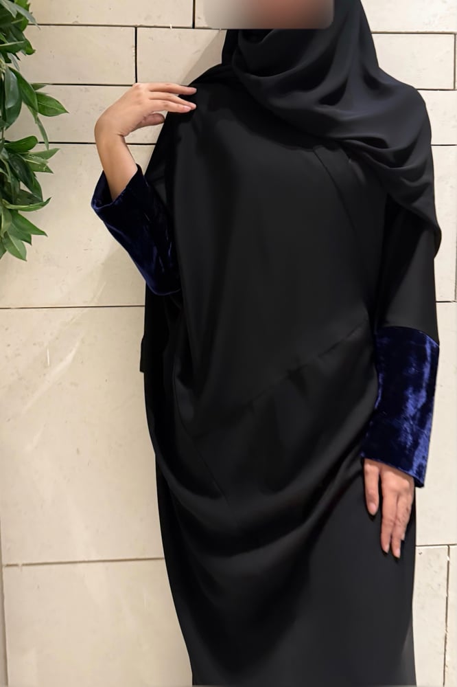 Half Bisht – Black Crepe with Royal Navy Japanese Silk Velvet