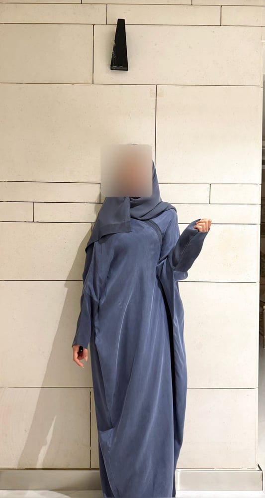 Half Bisht – Washed Blue-Grey Silk with Soft Mauve Undertone