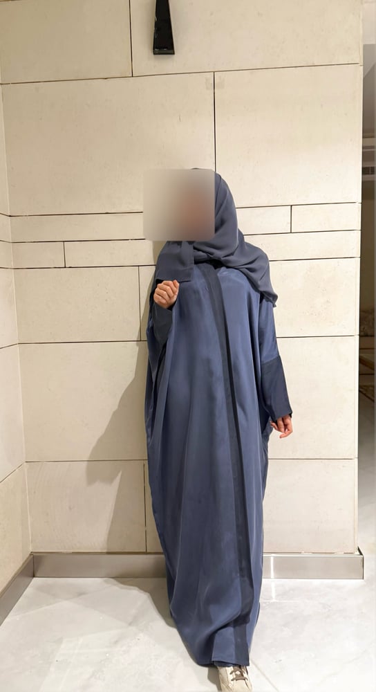 Half Bisht – Washed Blue-Grey Silk with Soft Mauve Undertone