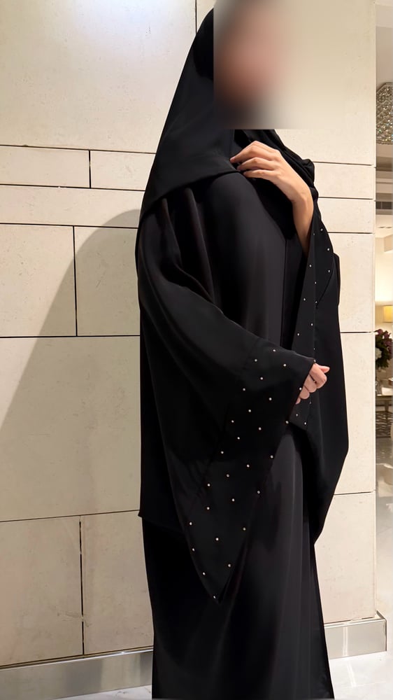 Black Bisht with Extra-Wide Sleeves and Crystal Accents