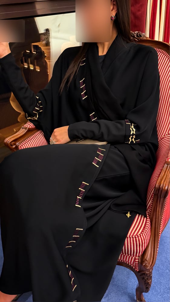 Half Bisht – Black with Stretch Sleeves & Burgundy Gold Zari