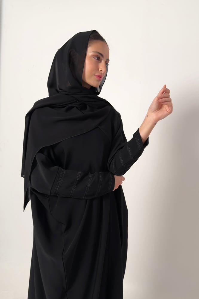 Half Bisht – Black with Long Embroidered Black Sleeves
