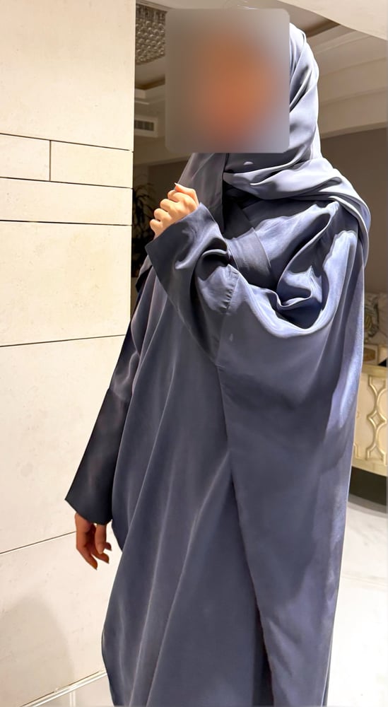 Half Bisht – Washed Blue-Grey Silk with Soft Mauve Undertone