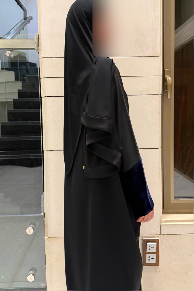 Half Bisht – Black Crepe with Royal Navy Japanese Silk Velvet