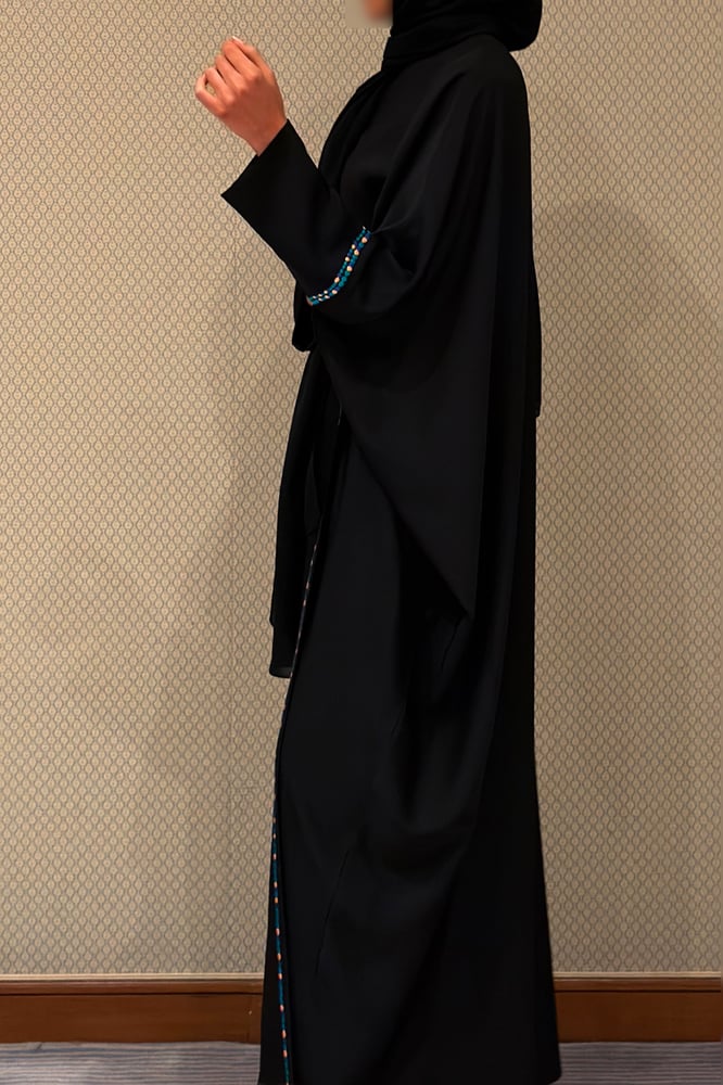 Half Bisht – Black with Multicolor Side Embroidery