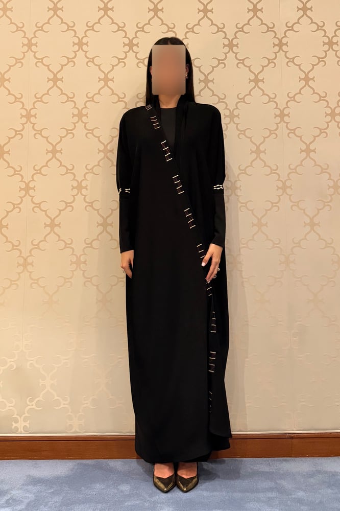 Half Bisht – Black with Stretch Sleeves & Burgundy Gold Zari