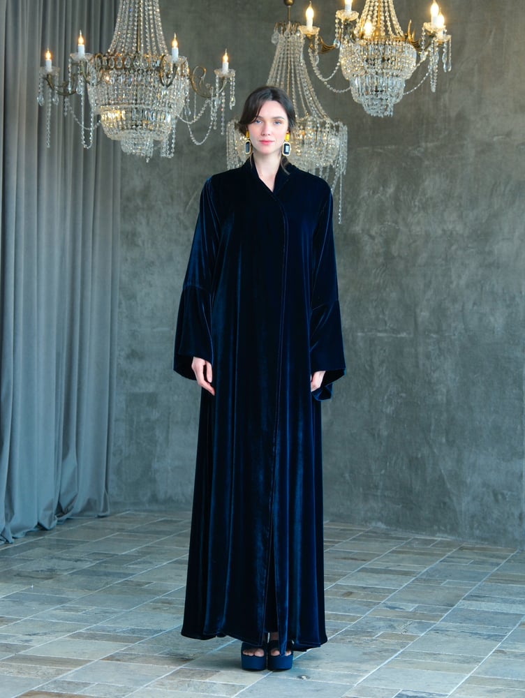 ‏A-Line- Turquoise French Silk velvet Abaya