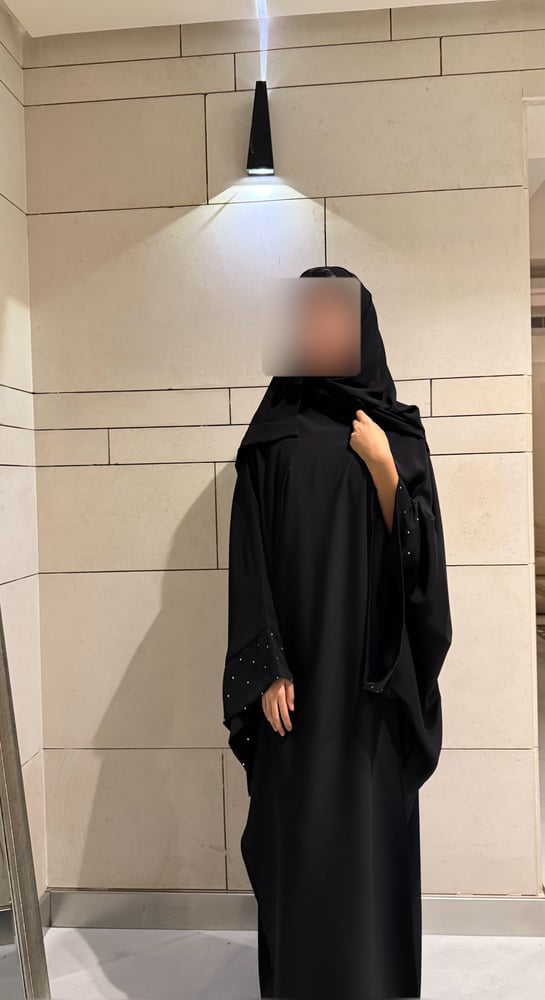 Black Bisht with Extra-Wide Sleeves and Crystal Accents