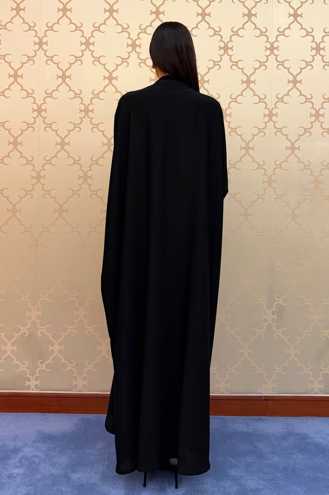 Half Bisht – Black with Stretch Sleeves Gold Zari