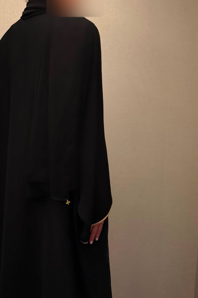 Quarter Bisht – Black Crepe with Gold Zari Trim