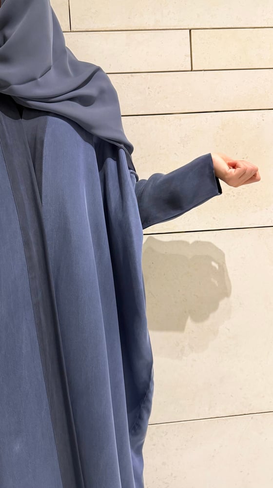 Half Bisht – Washed Blue-Grey Silk with Soft Mauve Undertone