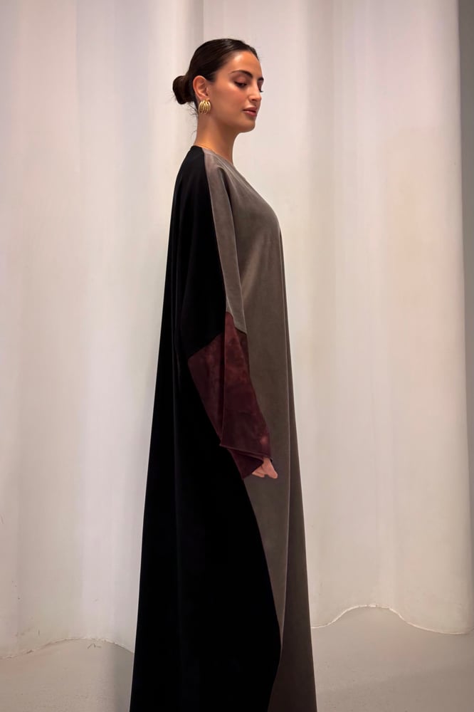 Quarter Bisht – Grey Washed Japanese Silk with Black Crepe Back
