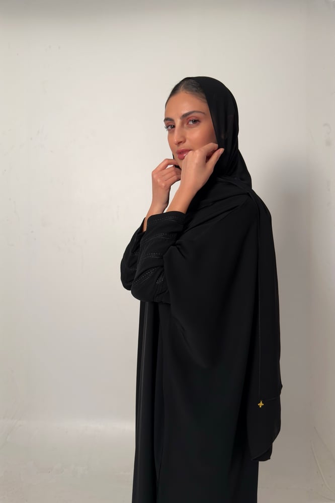 Half Bisht – Black with Long Embroidered Black Sleeves