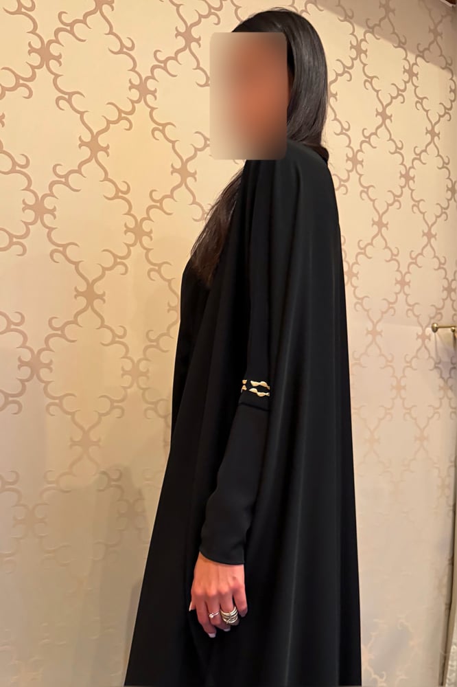 Half Bisht – Black with Stretch Sleeves & Burgundy Gold Zari
