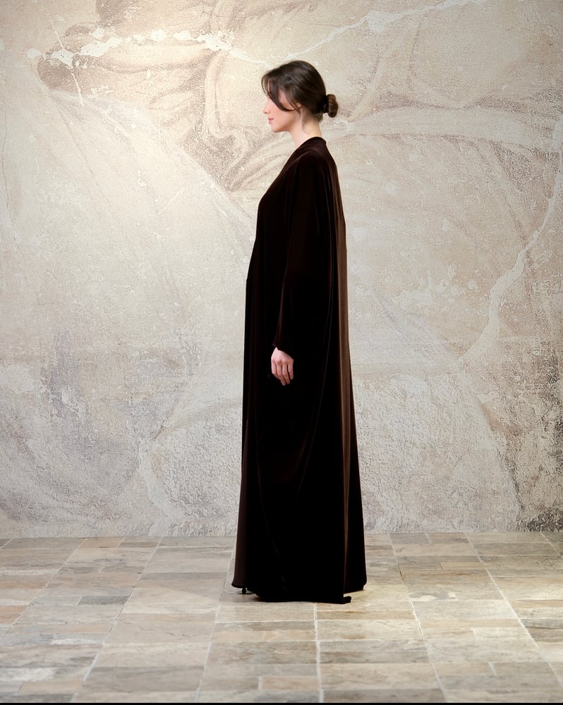 Half Bisht Abaya in Chocolate Brown Velvet