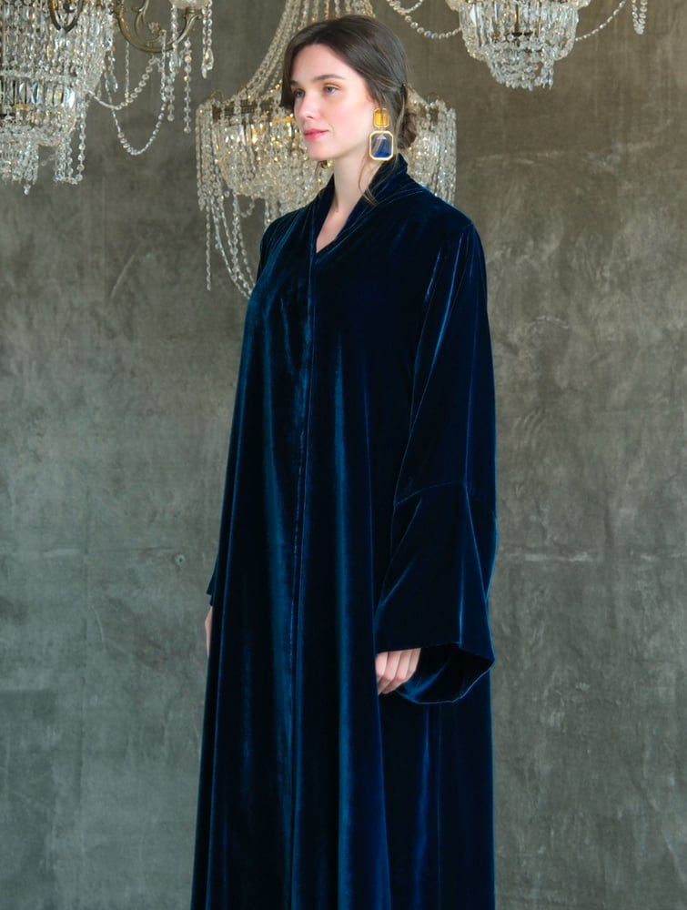 ‏A-Line- Turquoise French Silk velvet Abaya