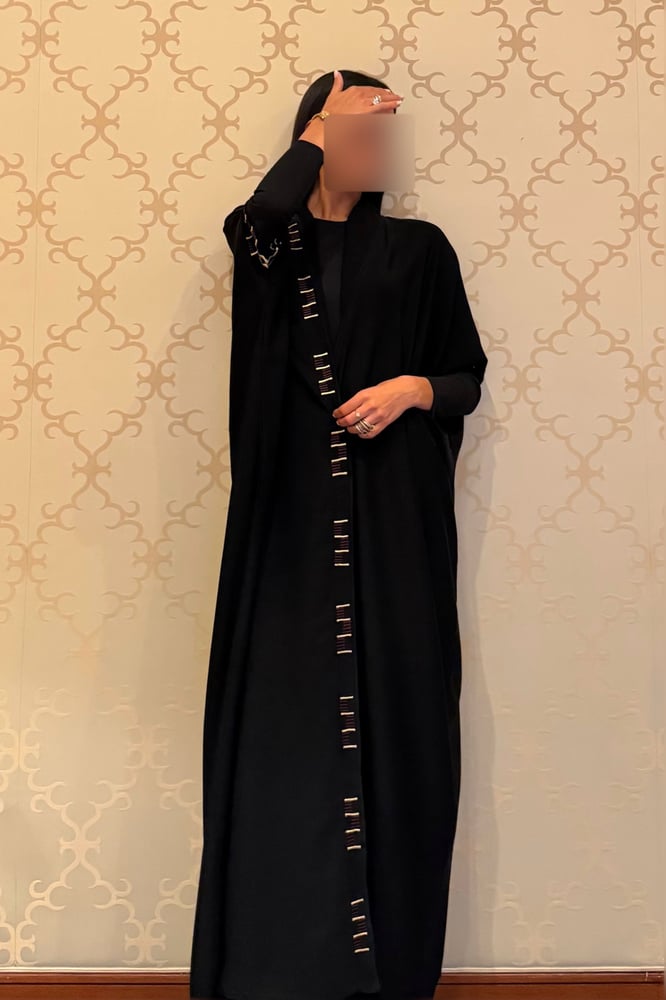 Half Bisht – Black with Stretch Sleeves & Burgundy Gold Zari