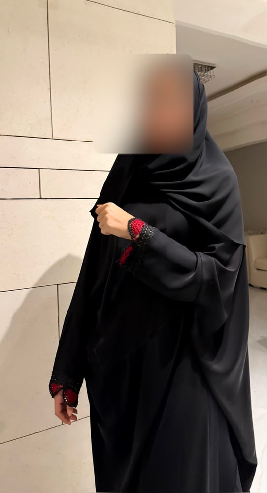 Half Bisht – Black Abaya with Rich Red Crochet Trim