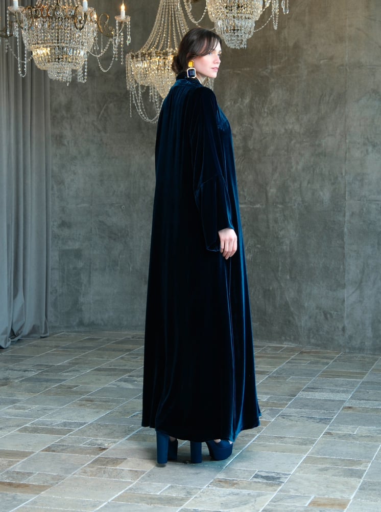 ‏A-Line- Turquoise French Silk velvet Abaya
