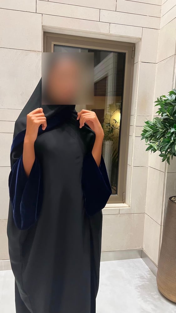 Black Crepe Bisht with Bell Sleeves Lined in Navy Velvet