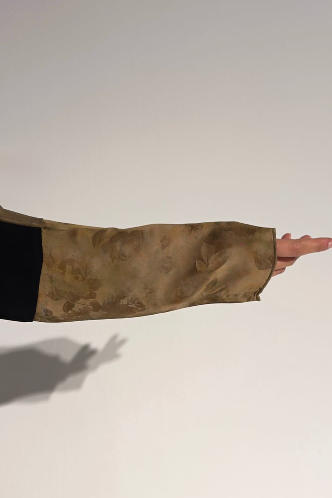 Half Bisht – Washed Japanese Silk in Olive Antique Gold with Black Crepe