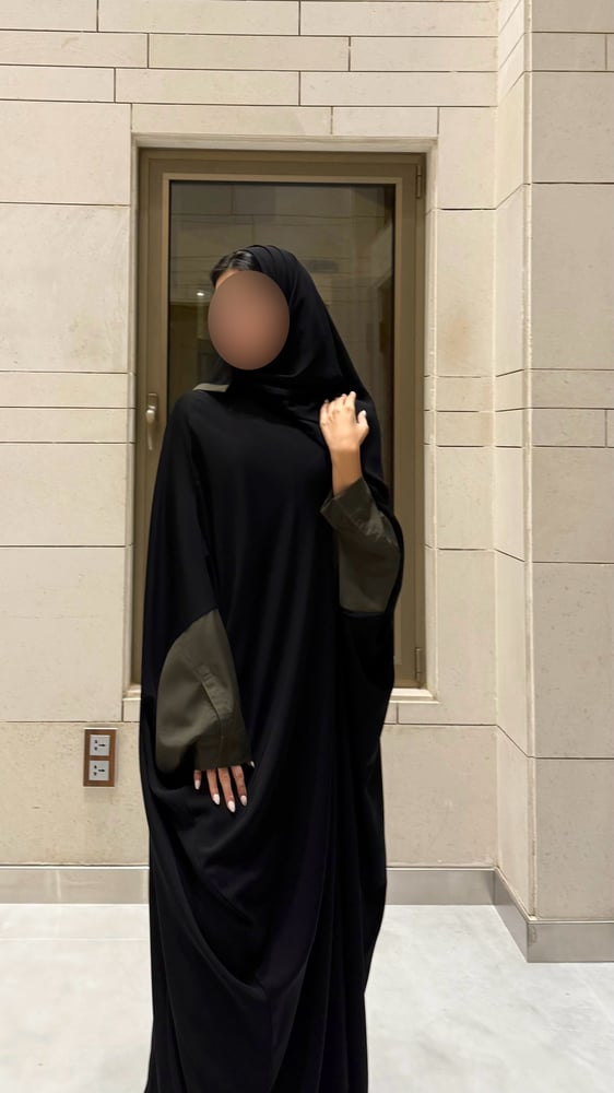 Black abaya with Olive Green circles cuffs