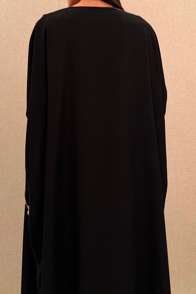 Half Bisht — Black Chiffon with Printed Silk Crepe Lining