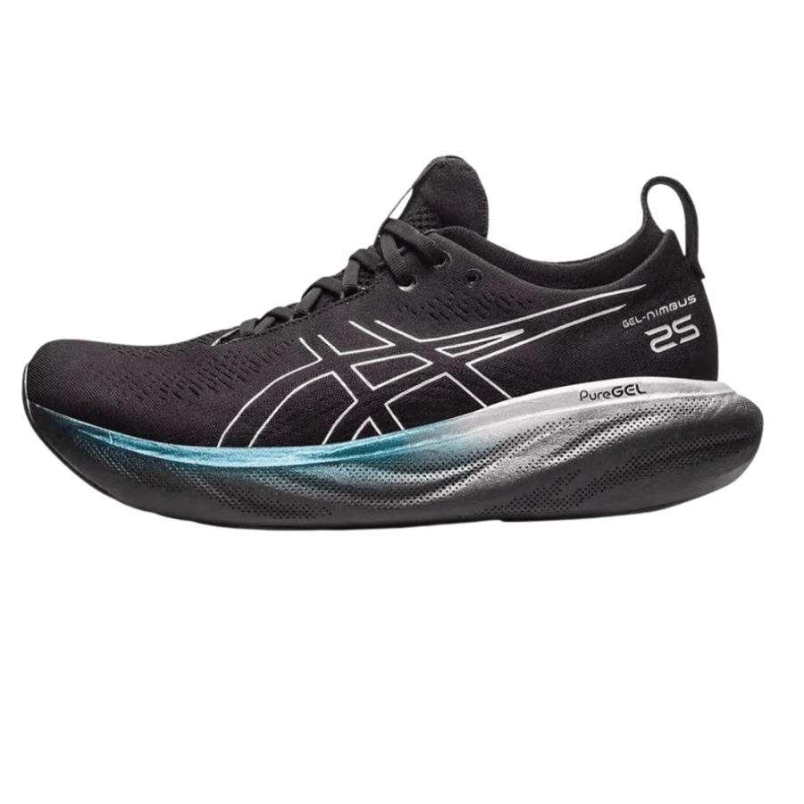 ASICS Gel-Nimbus 25 – Black/White with Teal Gradient