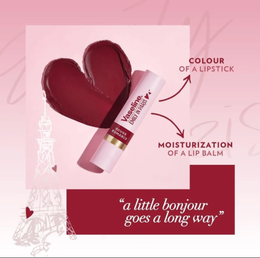 Emily in Paris lip balm from Vaseline, red