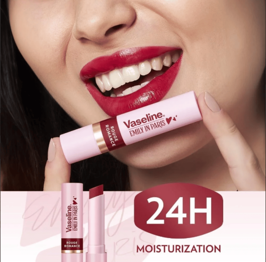 Emily in Paris lip balm from Vaseline, red