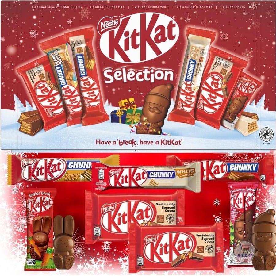 A collection of assorted winter Kit Kat
