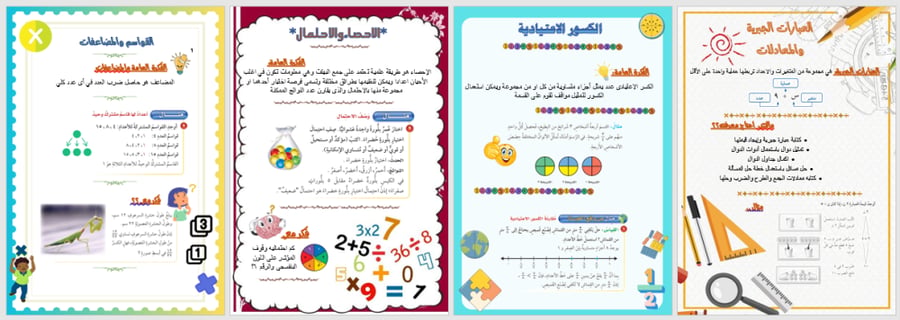 ملف لمطويات الرياضيات للصف الخامس الفصل الدراسي الثاني تصميم A4  عدد 4 مطويات