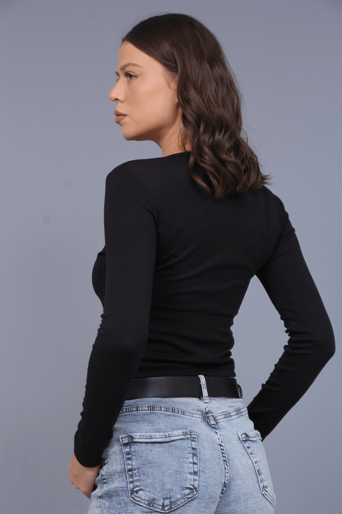 توب نسائي – modacan toptan – بأزرار أمامية – قطن – اسود – Made in Turkey- S-L