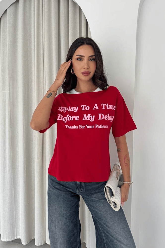 تي شيرت نسائي مزدوج – modacan toptan – احمر – قطن سنجل جيرسيه – S-M-L-XL – صنع في تركيا