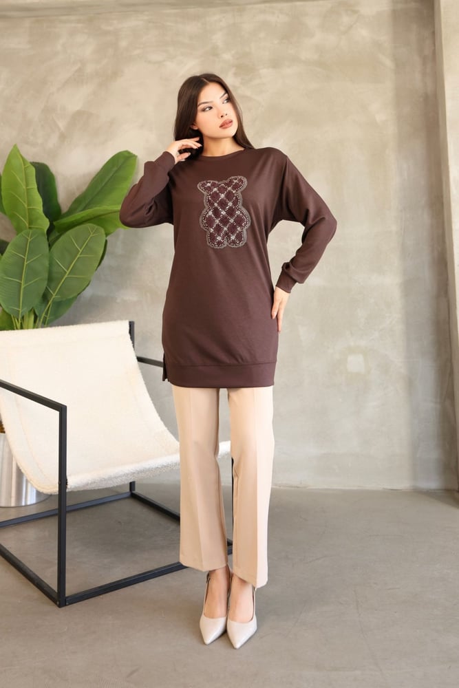 سويت شيرت نسائي – modacan toptan – بني – قطن  – S-M-L-XL – صنع في تركيا