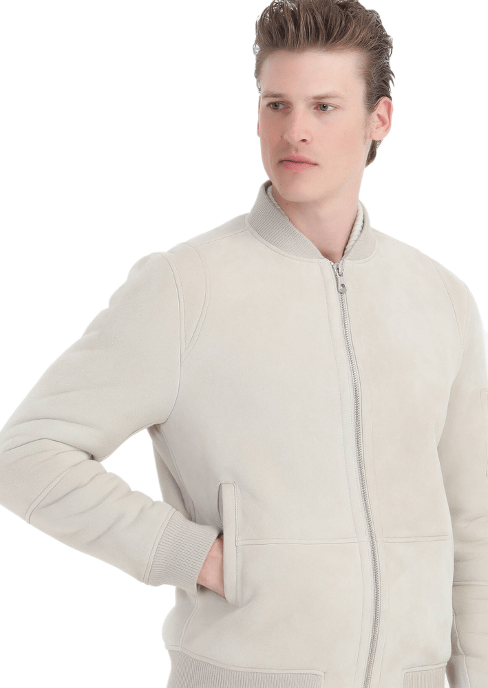 جاكيت جلدي رجالي – Ramsey – بيج – ياقة منتصبة – جلد غنم -  S، M، L، XL، XXL، XXXL - صنع في تركيا