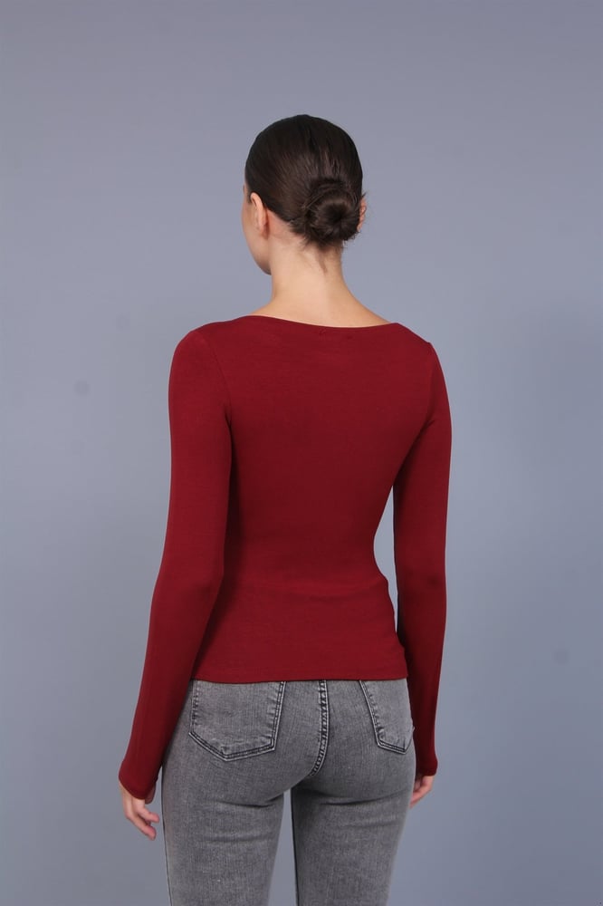 توب نسائي – modacan toptan – برغندي – قماش ريب – Made in Turkey - S-L