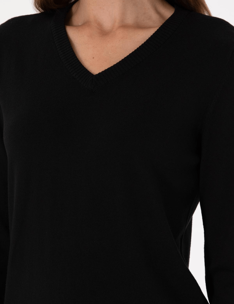 كنزة نسائية – pierre cardin – ياقة V – قطن – سوداء – S-XL – صنع في تركيا