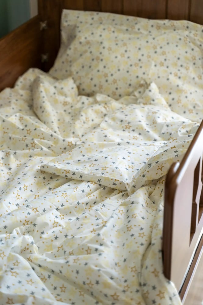 طقم غطاء لحاف أطفال – mendereshome – أبيض نقشه نجوم متوهجة – قطن