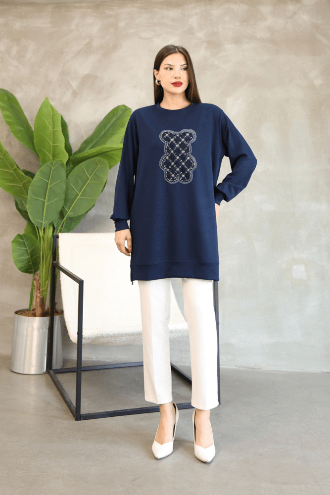 سويت شيرت نسائي – modacan toptan – كحلي – قطن – S-M-L-XL – صنع في تركيا